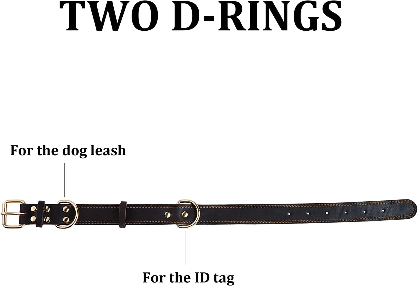 Genuine Heavy Duty Leather Dog Collar, Wide Design for Small to Extra Large Dogs (S: 0.8" Width, Fits 13.4"-15.8" Neck, Dual Stitch - Brown)
