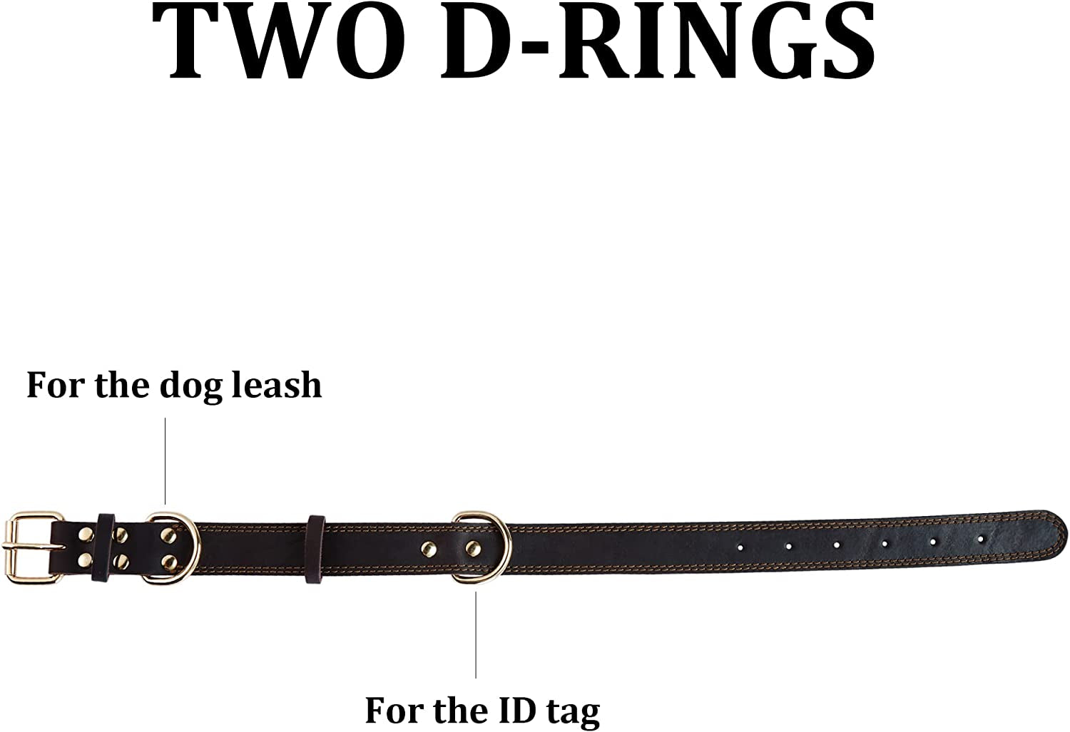 Genuine Heavy Duty Leather Dog Collar, Wide Design for Small to Extra Large Dogs (S: 0.8" Width, Fits 13.4"-15.8" Neck, Dual Stitch - Brown)