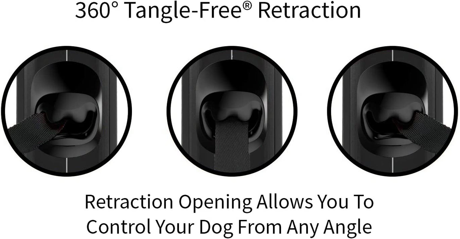 360° Tangle-Free Retractable Dog Leash with Anti-Slip Grip | 16 Ft Durable Nylon Tape | One-Handed Brake, Pause, and Lock Feature (Large, Black/Grey)