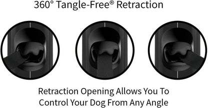 360° Tangle-Free Retractable Dog Leash with Anti-Slip Grip | 16 Ft Durable Nylon Tape | One-Handed Brake, Pause, and Lock Feature (Large, Black/Grey)