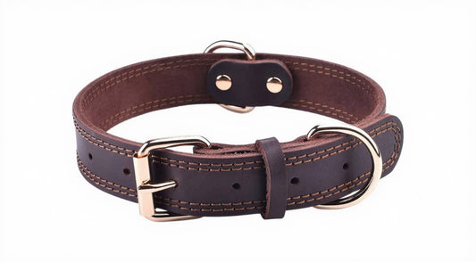 Genuine Heavy Duty Leather Dog Collar, Wide Design for Small to Extra Large Dogs (S: 0.8" Width, Fits 13.4"-15.8" Neck, Dual Stitch - Brown)